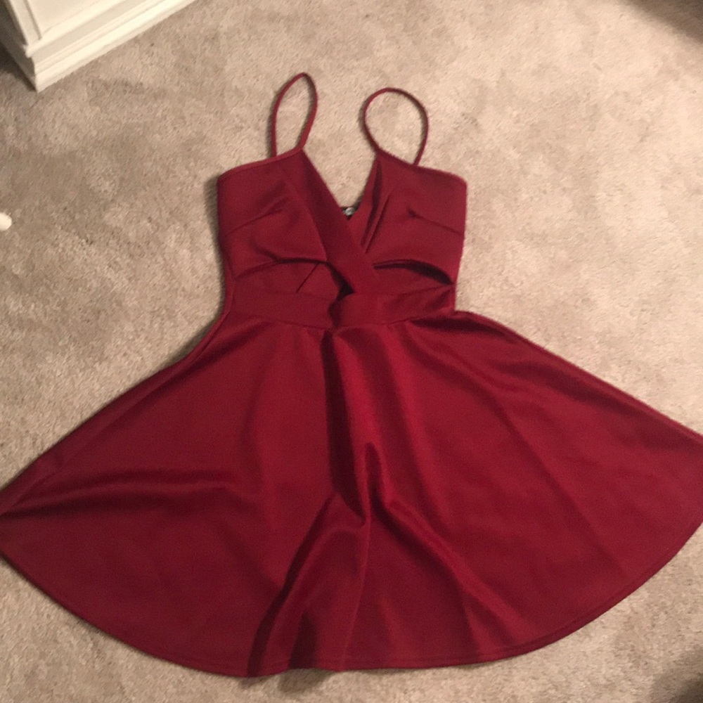 Burgundy strappy skater dress